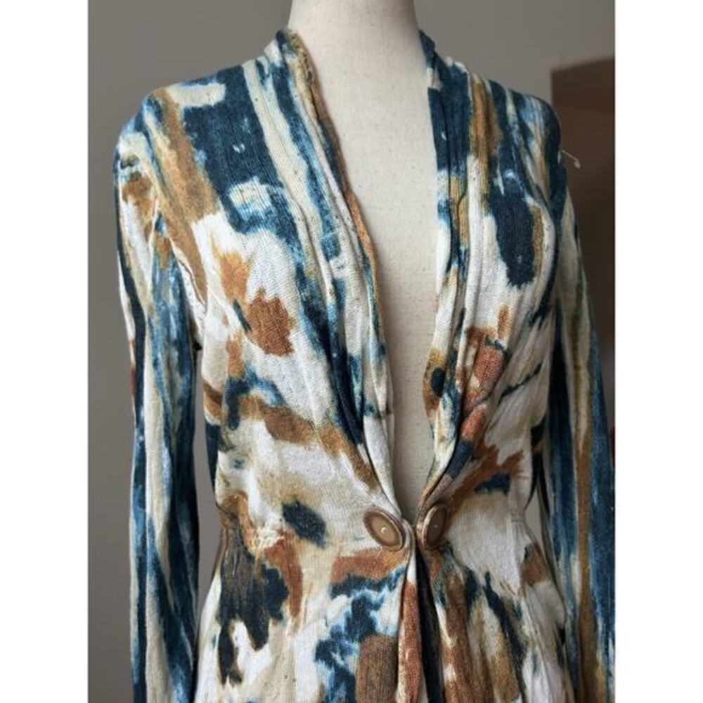 Nic + Zoe Watercolor Print Linen Blend Cardigan‎ Sz S Boho Chic Artsy - Picture 3 of 9